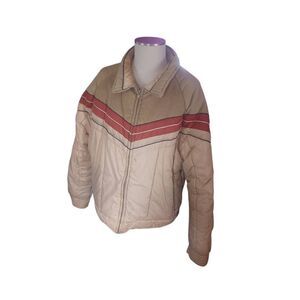 Vintage JC penny corduroy tan cream and orange with black piping extra large puf